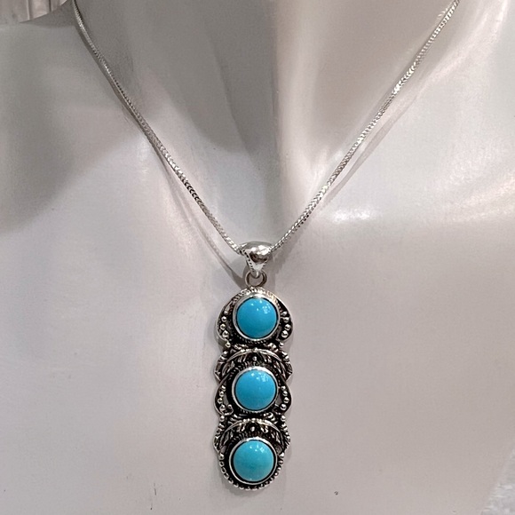 Arizona Sleeping Beauty Turquoise Sterling Silver Trilogy Pendant Neckla… - Picture 2 of 14
